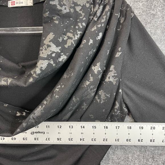 H2H Men T-Shirt Size Medium Slim Fit Cowl Neck Shirring Long Sleeves - Picture 7 of 11